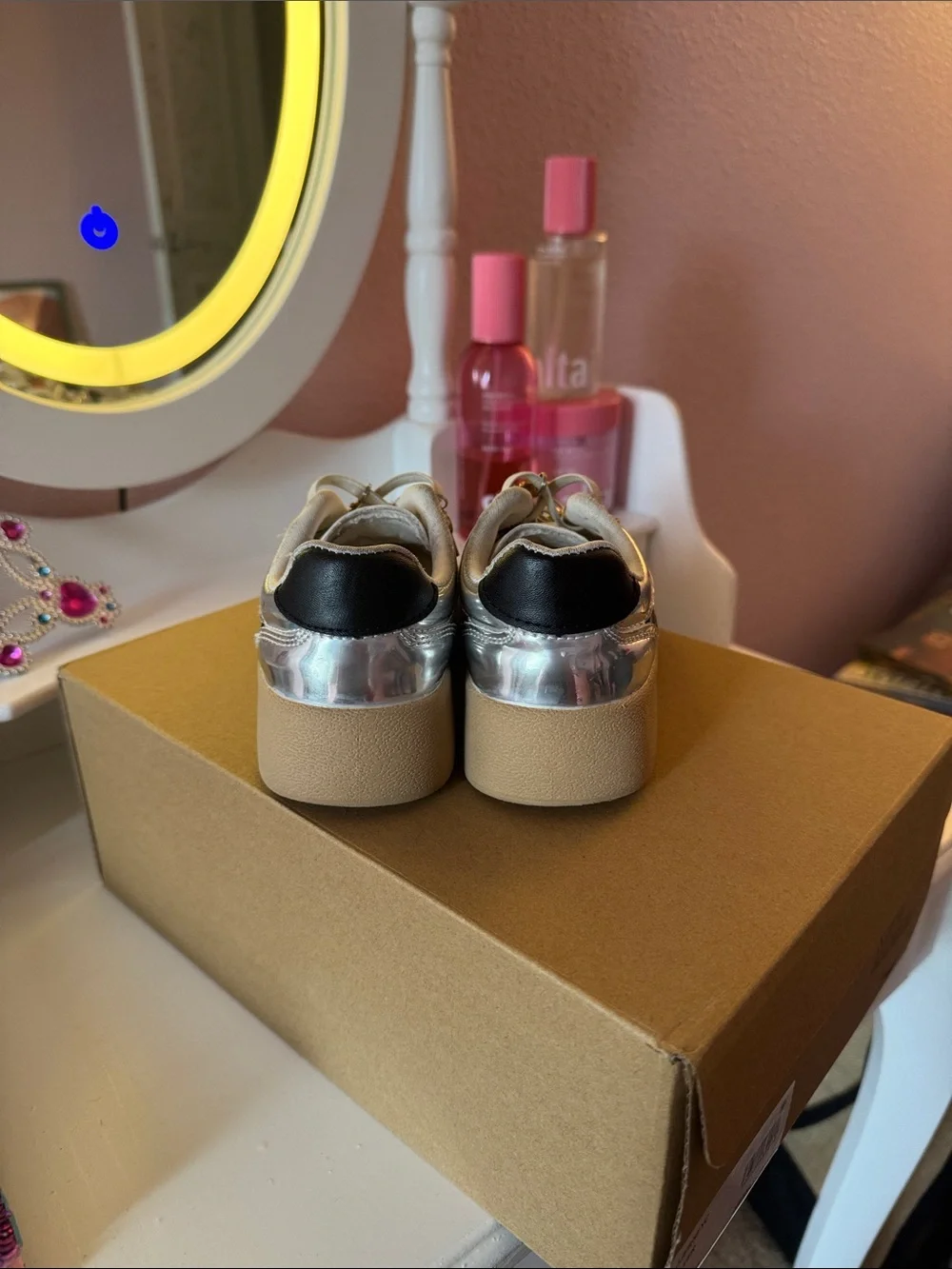 Steve Madden Silver Kids Platform Sneakers with Black Accent